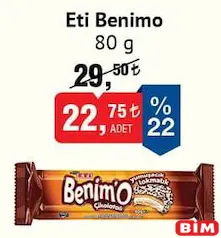 ETİ BENİMO BİSKÜVİ 80 GR fiyat ve kampanya bilgisi